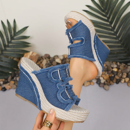 🔥Last Day Promotion 49% OFF🔥Women's Casual Denim Platform Slide Sandals