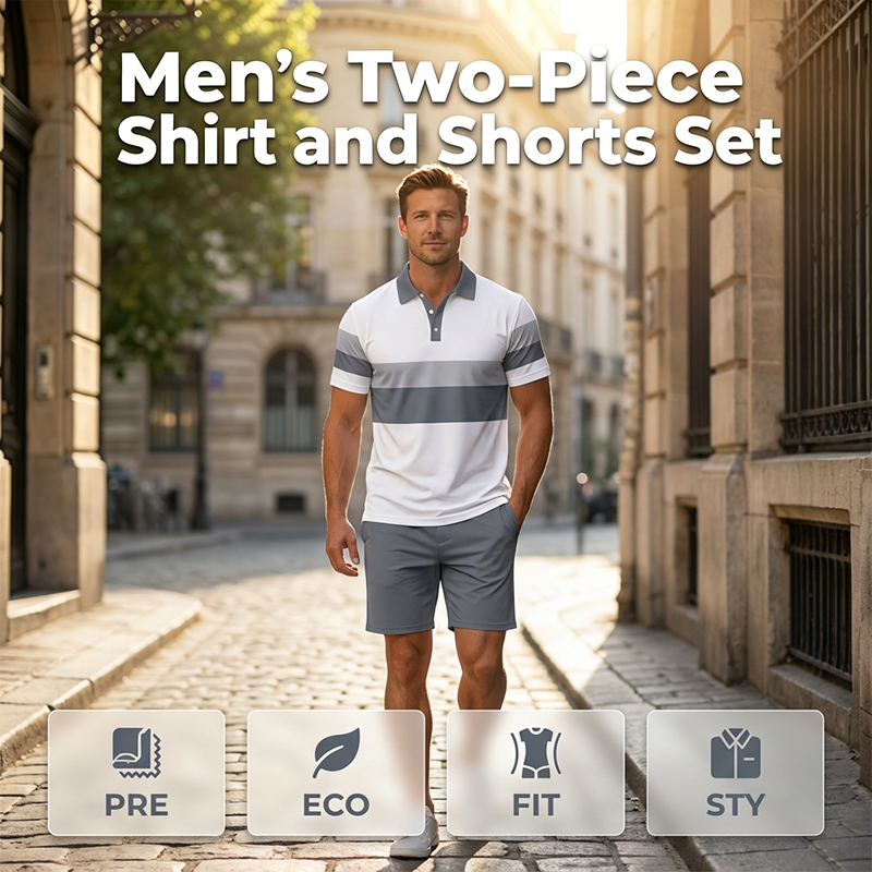 👕 2-Piece Shirt & Shorts Set for Men – Comfortable, Breathable, and Versatile for Summer, Leisure, and Travel ☀️🩳