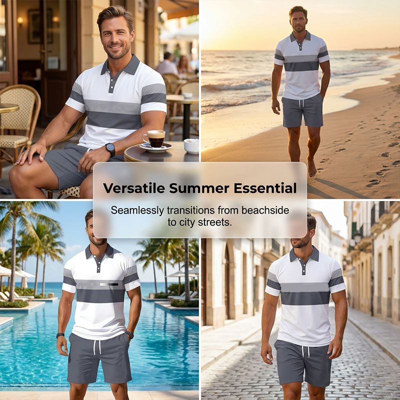 👕 2-Piece Shirt & Shorts Set for Men – Comfortable, Breathable, and Versatile for Summer, Leisure, and Travel ☀️🩳