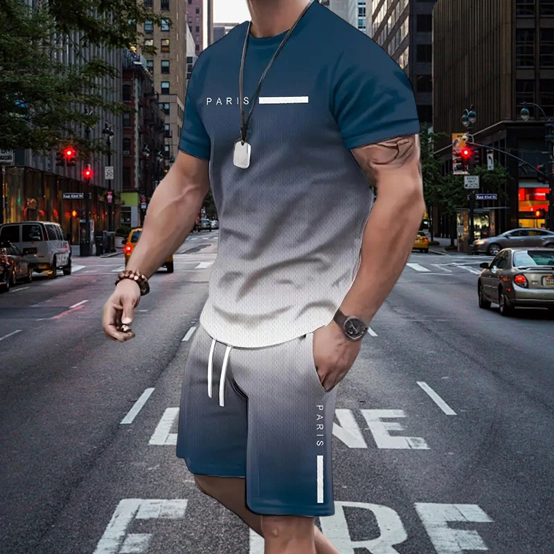 🏖️⏳SUMMER SALE😎😎Men's Gradient Color T-Shirt & Shorts Set