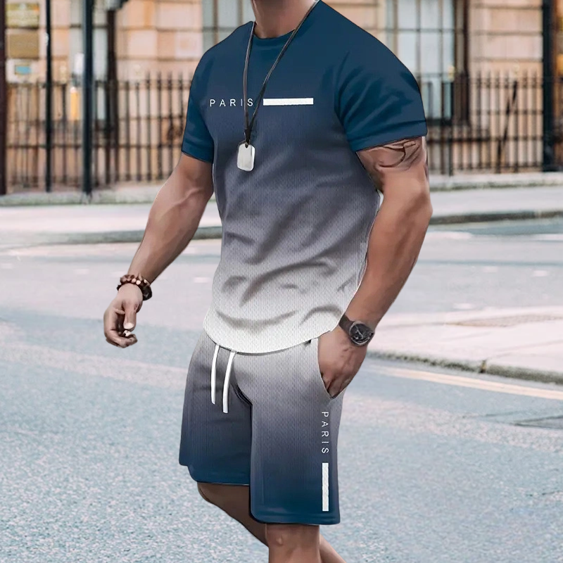 🏖️⏳SUMMER SALE😎😎Men's Gradient Color T-Shirt & Shorts Set