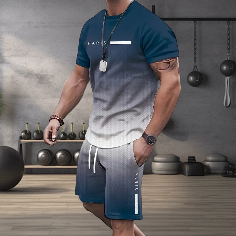 🏖️⏳SUMMER SALE😎😎Men's Gradient Color T-Shirt & Shorts Set