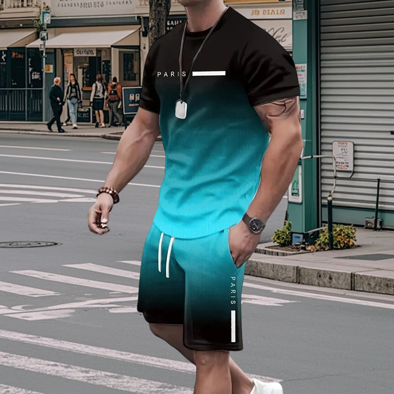 🏖️⏳SUMMER SALE😎😎Men's Gradient Color T-Shirt & Shorts Set