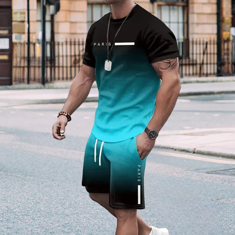 🏖️⏳SUMMER SALE😎😎Men's Gradient Color T-Shirt & Shorts Set