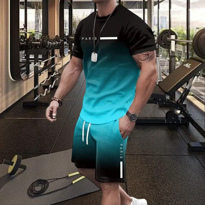 🏖️⏳SUMMER SALE😎😎Men's Gradient Color T-Shirt & Shorts Set