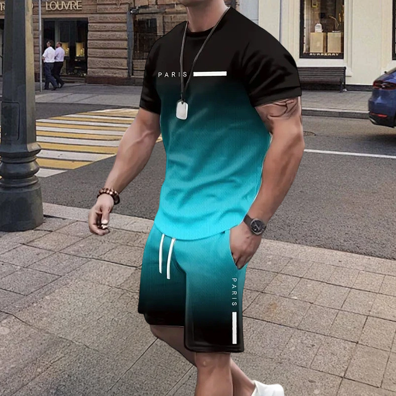 🏖️⏳SUMMER SALE😎😎Men's Gradient Color T-Shirt & Shorts Set