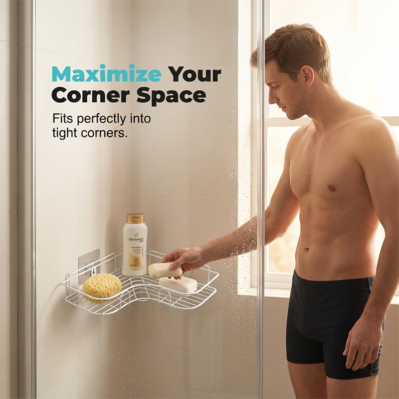 ⏳ Last Day 40%OFF!!⏳ 🛁 Unwavering Corner Shower Caddy 🏠– No-Drill, Ultra-Strong Adhesive Holds Heavy Bottles 💪 Space-Saving 90° Design, Airflow Wire Grid for Fast Drying & Rust-Free Storage 🧴 Tool-Free Setup in Seconds ✨