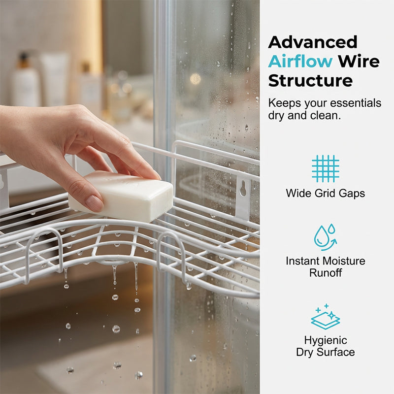 ⏳ Last Day 40%OFF!!⏳ 🛁 Unwavering Corner Shower Caddy 🏠– No-Drill, Ultra-Strong Adhesive Holds Heavy Bottles 💪 Space-Saving 90° Design, Airflow Wire Grid for Fast Drying & Rust-Free Storage 🧴 Tool-Free Setup in Seconds ✨