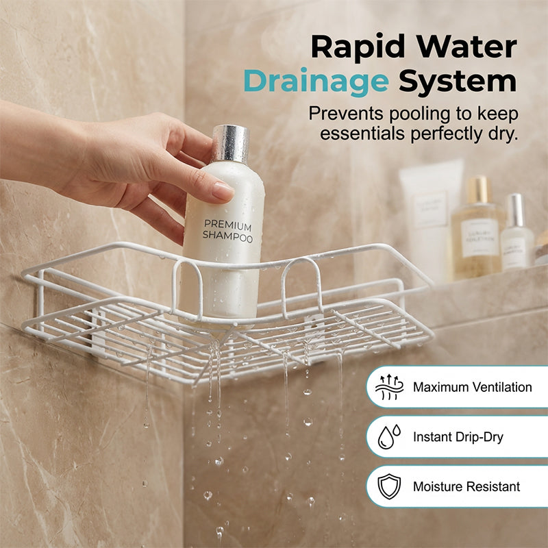 ⏳ Last Day 40%OFF!!⏳ 🛁 Unwavering Corner Shower Caddy 🏠– No-Drill, Ultra-Strong Adhesive Holds Heavy Bottles 💪 Space-Saving 90° Design, Airflow Wire Grid for Fast Drying & Rust-Free Storage 🧴 Tool-Free Setup in Seconds ✨