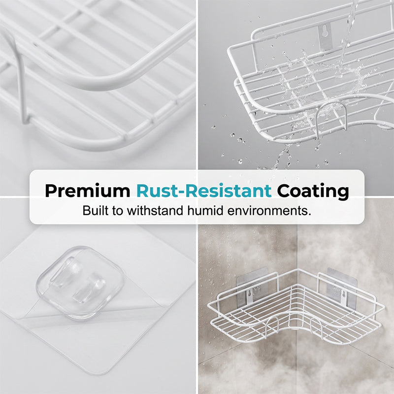 ⏳ Last Day 40%OFF!!⏳ 🛁 Unwavering Corner Shower Caddy 🏠– No-Drill, Ultra-Strong Adhesive Holds Heavy Bottles 💪 Space-Saving 90° Design, Airflow Wire Grid for Fast Drying & Rust-Free Storage 🧴 Tool-Free Setup in Seconds ✨