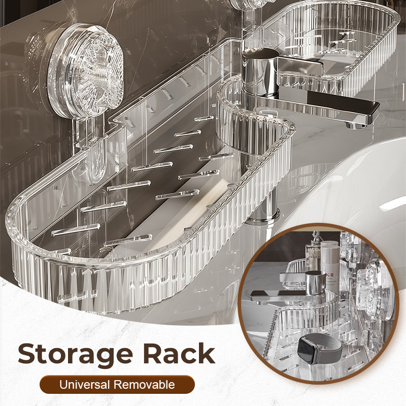 🧴Summer Hot Sale💪 Strong & Stable Faucet Storage Rack | Thickened Wide Panels + Guardrails Hold Large Bottles Securely 🧴 Universal U-Shape Fit, No Interference | Built-in Drainage Holes Keep Items Dry 💧 Tool-Free Suction Cup Installation ✨