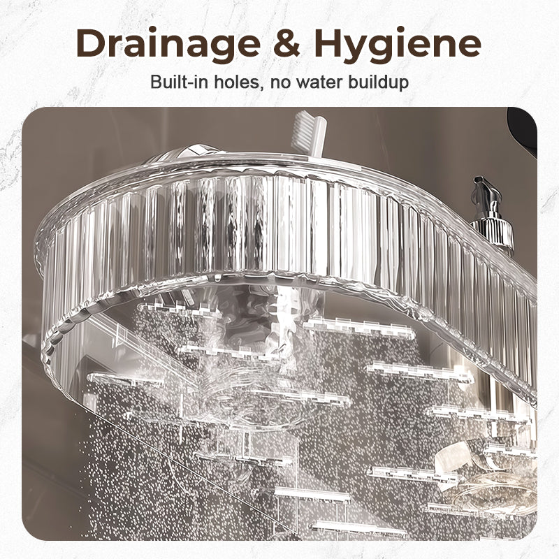 🧴Summer Hot Sale💪 Strong & Stable Faucet Storage Rack | Thickened Wide Panels + Guardrails Hold Large Bottles Securely 🧴 Universal U-Shape Fit, No Interference | Built-in Drainage Holes Keep Items Dry 💧 Tool-Free Suction Cup Installation ✨