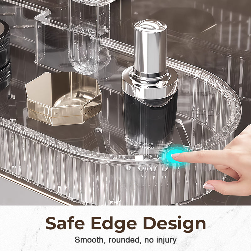 🧴Summer Hot Sale💪 Strong & Stable Faucet Storage Rack | Thickened Wide Panels + Guardrails Hold Large Bottles Securely 🧴 Universal U-Shape Fit, No Interference | Built-in Drainage Holes Keep Items Dry 💧 Tool-Free Suction Cup Installation ✨