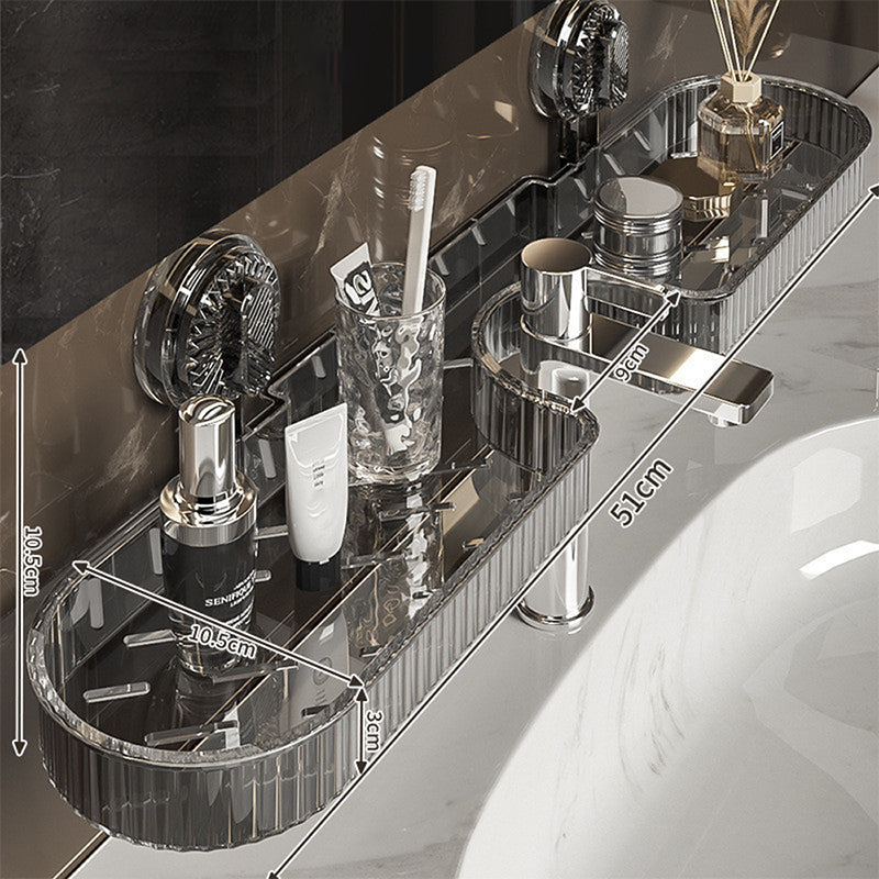 🧴Summer Hot Sale💪 Strong & Stable Faucet Storage Rack | Thickened Wide Panels + Guardrails Hold Large Bottles Securely 🧴 Universal U-Shape Fit, No Interference | Built-in Drainage Holes Keep Items Dry 💧 Tool-Free Suction Cup Installation ✨