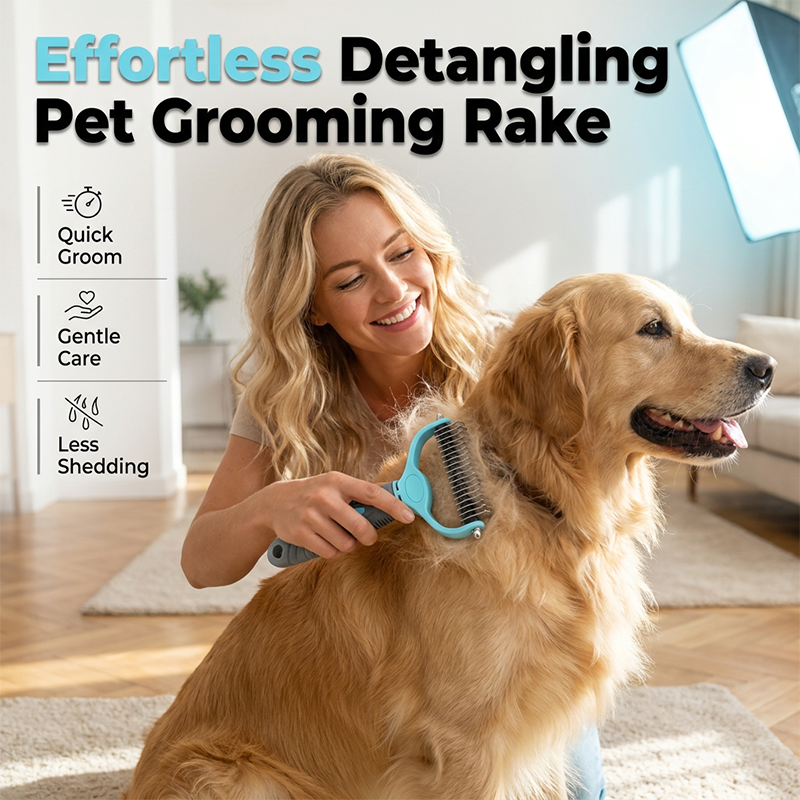 🐱🐶50% OFF! Pet Dematting Rake – Pain-Free Grooming, Skin-Friendly Rounded Teeth, Anti-Slip Handle 🐾 Reduces Shedding Instantly, Dual-Sided Deshedding Tool for Dogs & Cats 💈