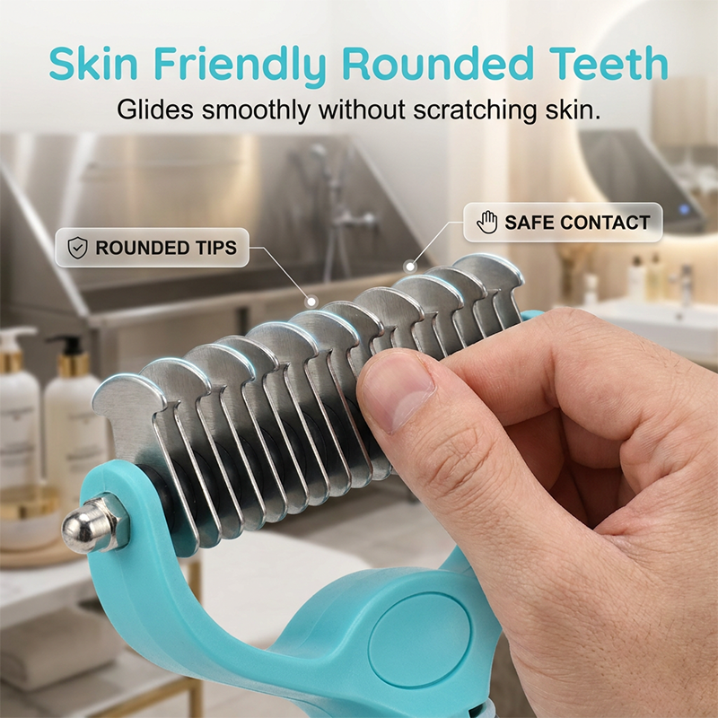 🐱🐶50% OFF! Pet Dematting Rake – Pain-Free Grooming, Skin-Friendly Rounded Teeth, Anti-Slip Handle 🐾 Reduces Shedding Instantly, Dual-Sided Deshedding Tool for Dogs & Cats 💈