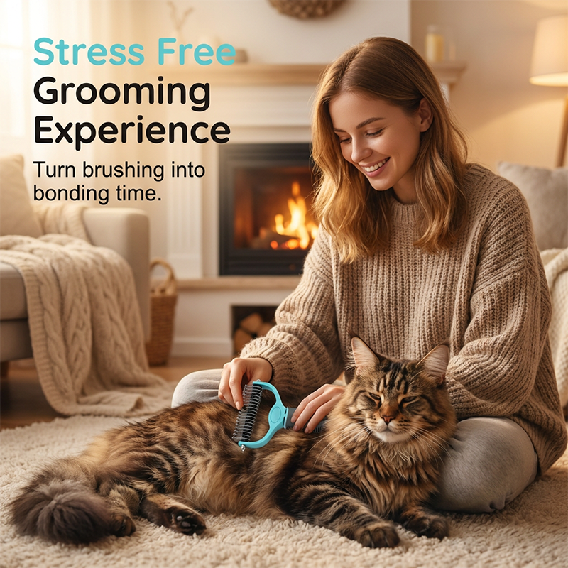 🐱🐶50% OFF! Pet Dematting Rake – Pain-Free Grooming, Skin-Friendly Rounded Teeth, Anti-Slip Handle 🐾 Reduces Shedding Instantly, Dual-Sided Deshedding Tool for Dogs & Cats 💈