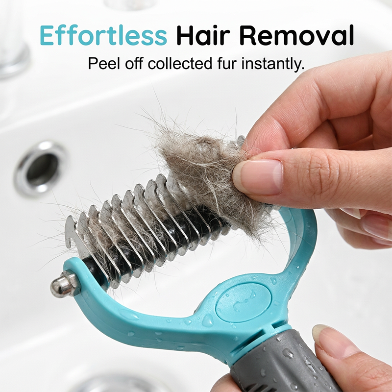 🐱🐶50% OFF! Pet Dematting Rake – Pain-Free Grooming, Skin-Friendly Rounded Teeth, Anti-Slip Handle 🐾 Reduces Shedding Instantly, Dual-Sided Deshedding Tool for Dogs & Cats 💈