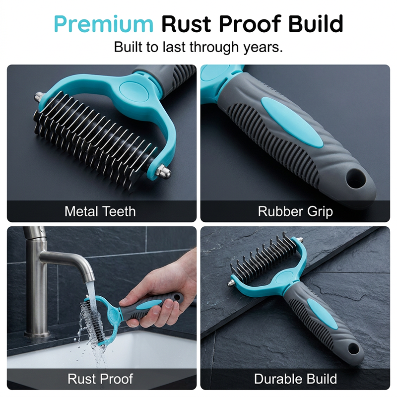 🐱🐶50% OFF! Pet Dematting Rake – Pain-Free Grooming, Skin-Friendly Rounded Teeth, Anti-Slip Handle 🐾 Reduces Shedding Instantly, Dual-Sided Deshedding Tool for Dogs & Cats 💈