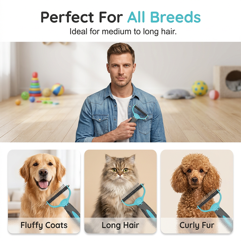 🐱🐶50% OFF! Pet Dematting Rake – Pain-Free Grooming, Skin-Friendly Rounded Teeth, Anti-Slip Handle 🐾 Reduces Shedding Instantly, Dual-Sided Deshedding Tool for Dogs & Cats 💈