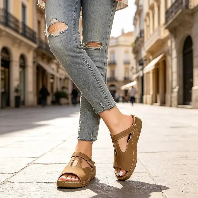 ✨LAST DAY 50% OFF – Cutout Wedge Sandals|Summer Must-Have ☀️ | Arch Support, Soft Fabric, Adjustable Fit 👡