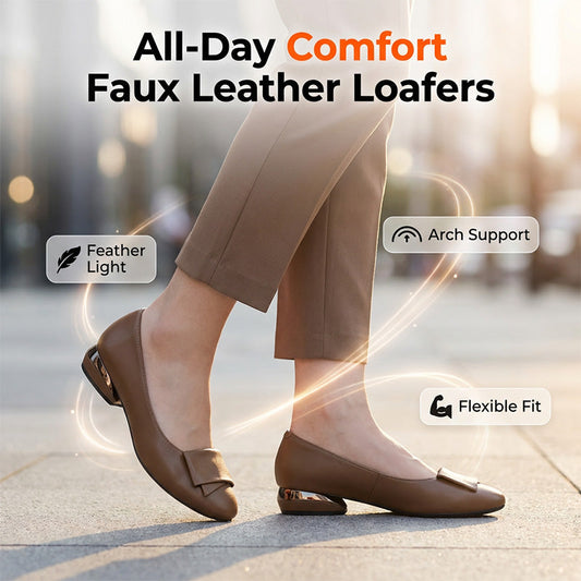 ✨LAST DAY 45% OFF – Faux Leather Loafers | Soft, Lightweight, Anti-Slip, Metallic Heel 👞 All-Day Comfort, Easy On 🥿