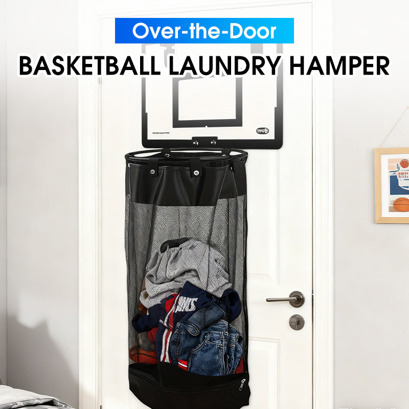 🎉FLASH DEAL 38% OFF – Over-the-Door Basketball Laundry Hamper | Creative Score Game, Big Black Mesh Net, Acrylic/Wood Backboard, No-Drill Install 🚪🏀
