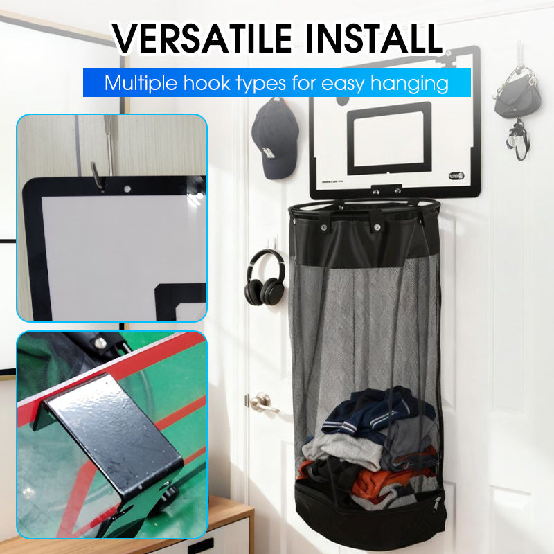 🎉FLASH DEAL 38% OFF – Over-the-Door Basketball Laundry Hamper | Creative Score Game, Big Black Mesh Net, Acrylic/Wood Backboard, No-Drill Install 🚪🏀