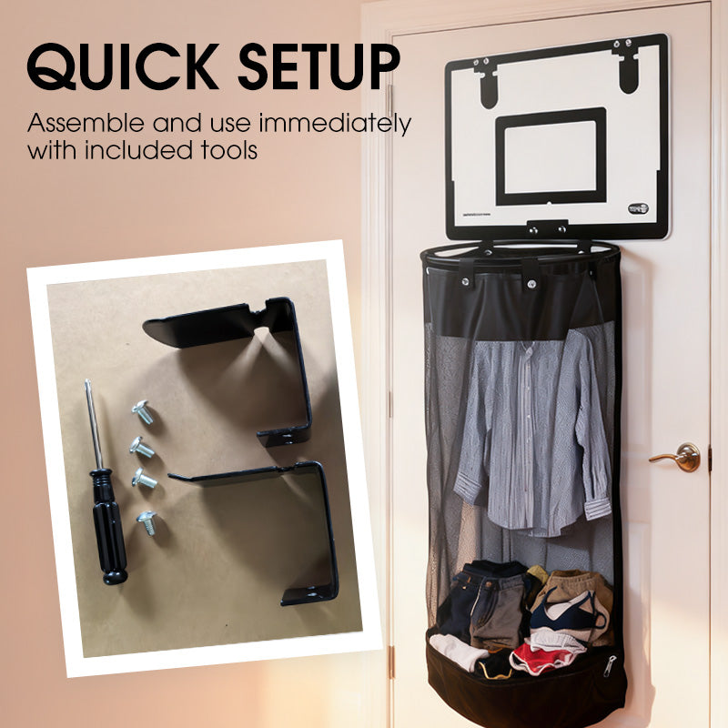 🎉FLASH DEAL 38% OFF – Over-the-Door Basketball Laundry Hamper | Creative Score Game, Big Black Mesh Net, Acrylic/Wood Backboard, No-Drill Install 🚪🏀