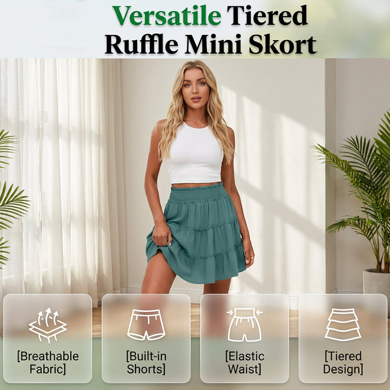 🎉FLASH DEAL 50% OFF – Flowy Tiered Ruffle Skort👗  | Hidden Shorts, Comfy Elastic Waist, Breathable Summer Fabric 🌞 Perfect for Active Days & Brunch Dates 🥂
