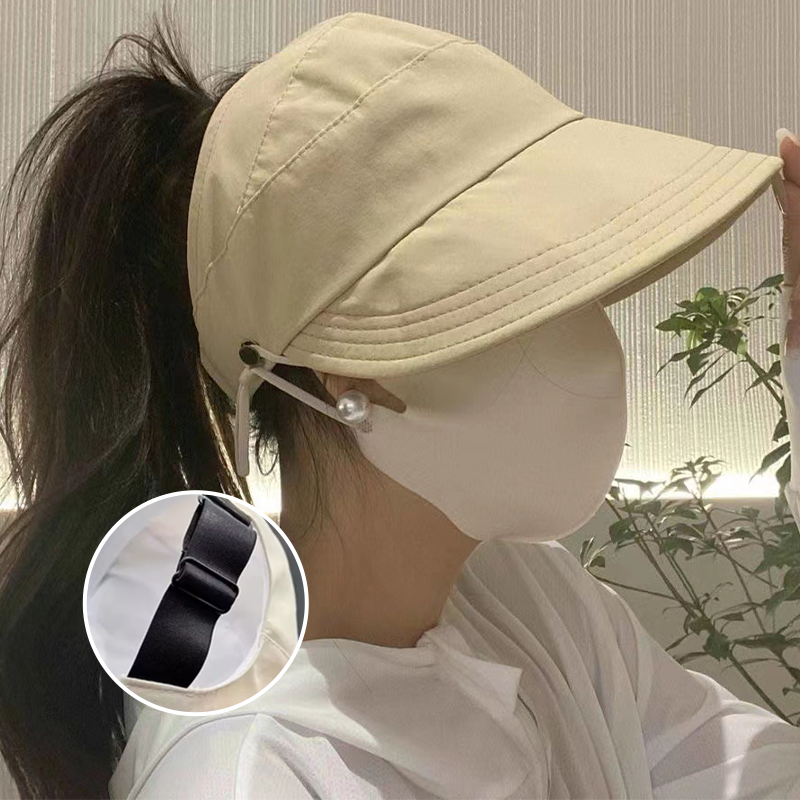 Wide-Brimmed Half-Cap Sun Hat with Hook Closure