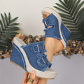 🔥HOT SALE 35% OFF – Women's Denim Platform Slides | 10cm Chunky Heel, Anti-Slip Grip, Buckle Adjustment, Breathable Fabric Upper – Casual & Chic 👡💙