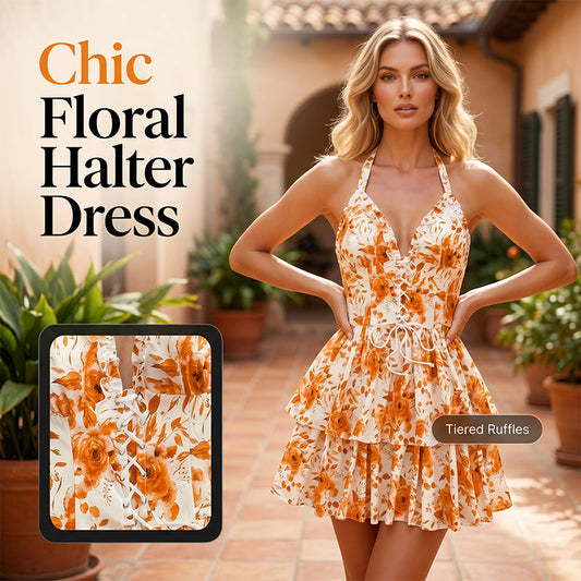 Women‘s Halter Tie-Neck Printed Mini Dress