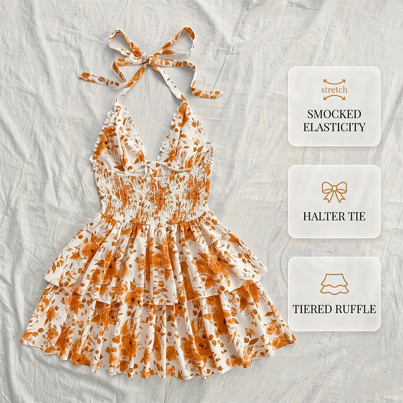Women‘s Halter Tie-Neck Printed Mini Dress