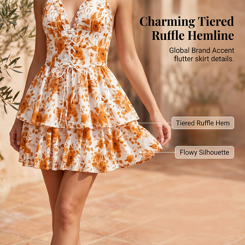 Women‘s Halter Tie-Neck Printed Mini Dress