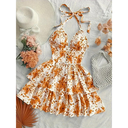 Women‘s Halter Tie-Neck Printed Mini Dress