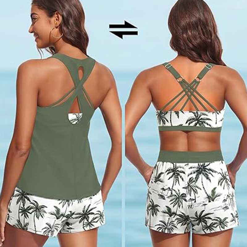 3-Piece Swimsuit w/ Tank, Bikini & Shorts
