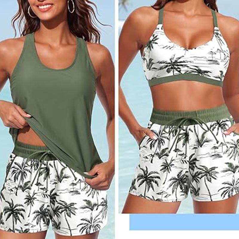 3-Piece Swimsuit w/ Tank, Bikini & Shorts