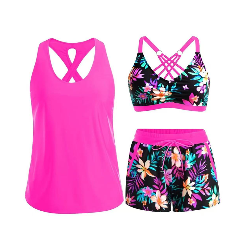 3-Piece Swimsuit w/ Tank, Bikini & Shorts