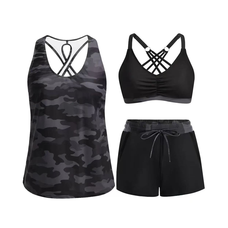 3-Piece Swimsuit w/ Tank, Bikini & Shorts