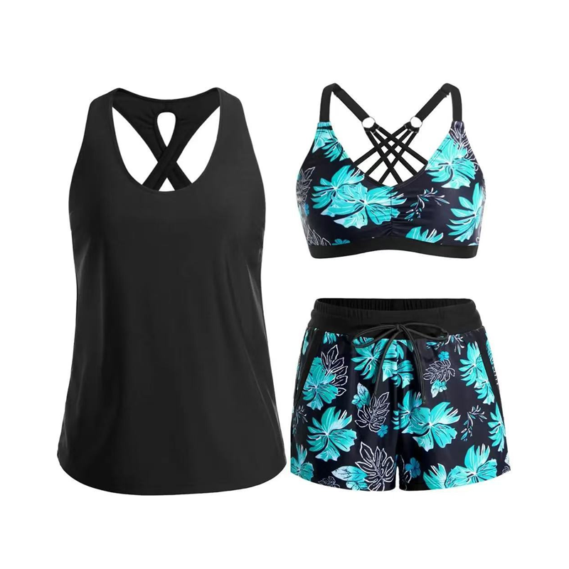 3-Piece Swimsuit w/ Tank, Bikini & Shorts