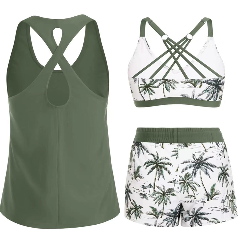 3-Piece Swimsuit w/ Tank, Bikini & Shorts