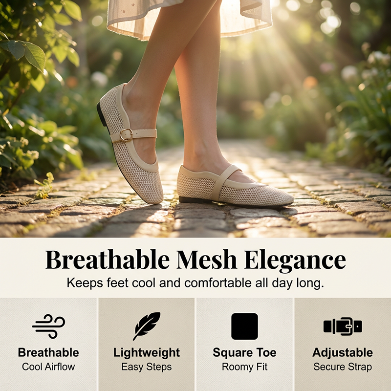 Elegant Breathable Mesh Mary Jane Flats