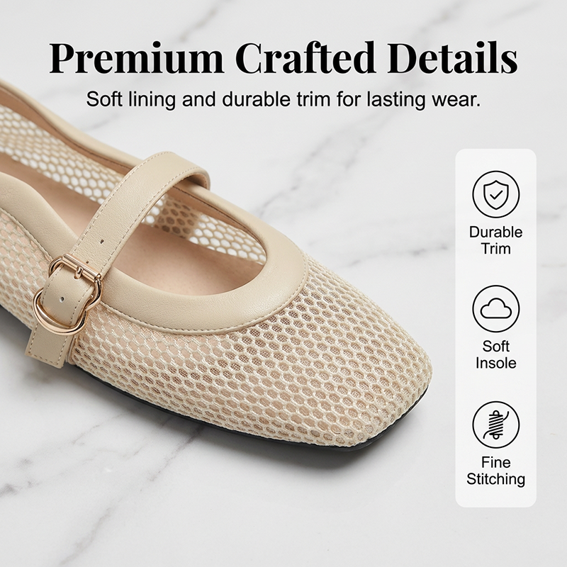 Elegant Breathable Mesh Mary Jane Flats