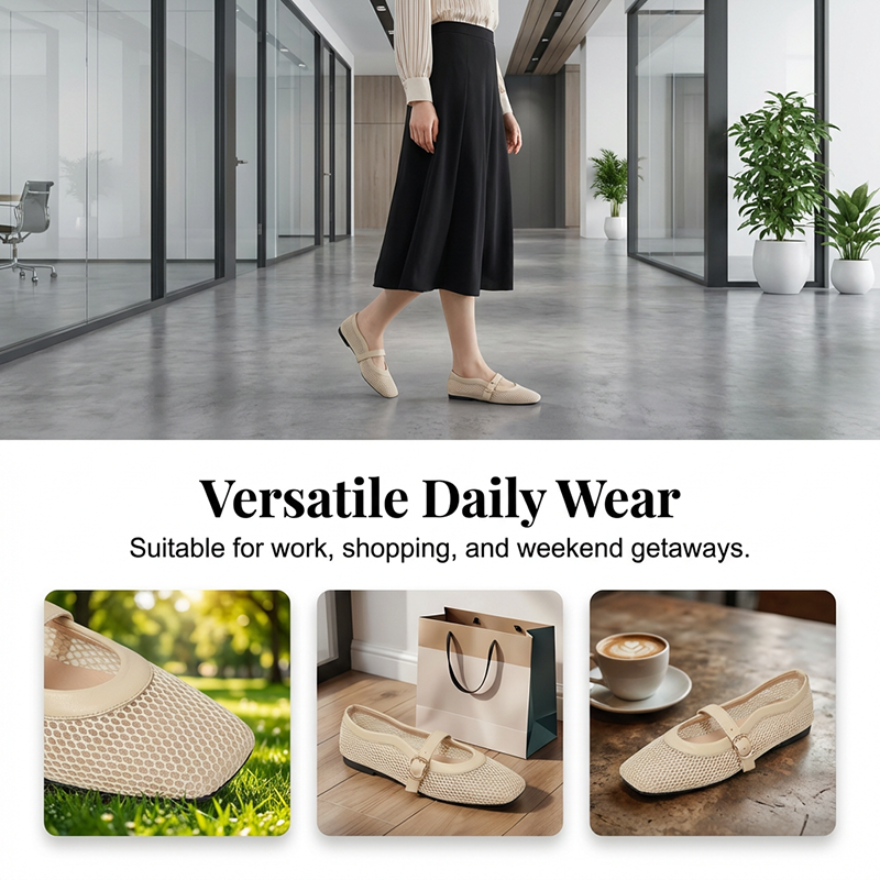Elegant Breathable Mesh Mary Jane Flats