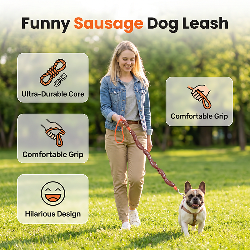 🌭🐶48% OFF! Funny Sausage Dog Leash – Strong Nylon, 360° Swivel Clasp, Soft Handle✨ 🌭🐶