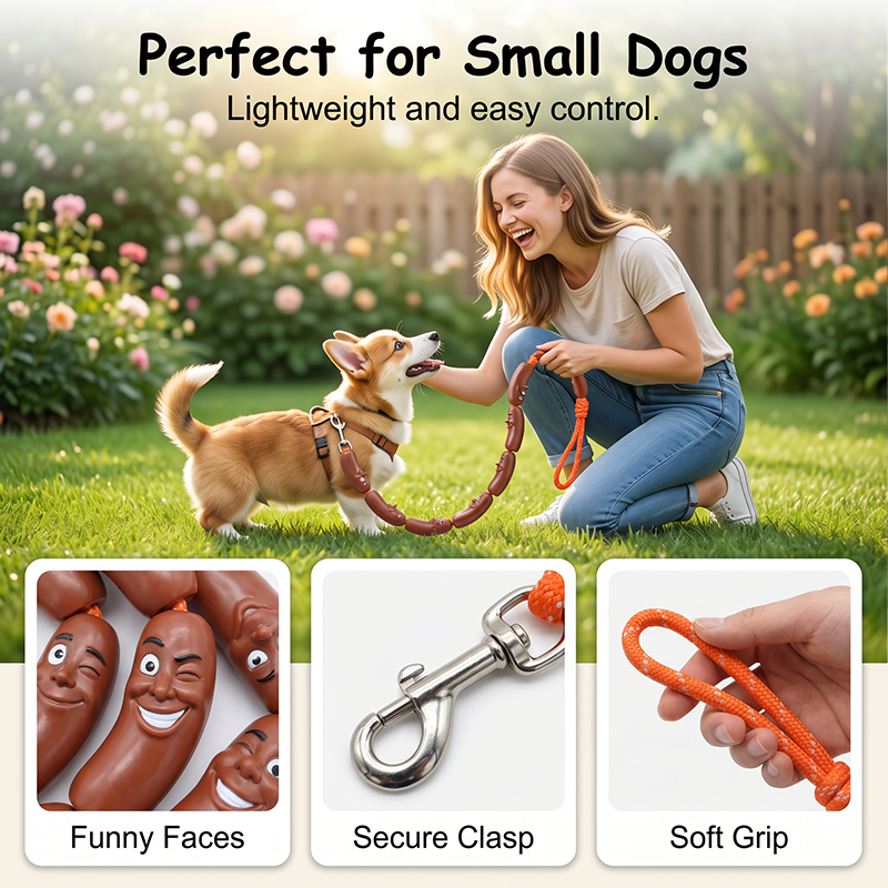🌭🐶48% OFF! Funny Sausage Dog Leash – Strong Nylon, 360° Swivel Clasp, Soft Handle✨ 🌭🐶