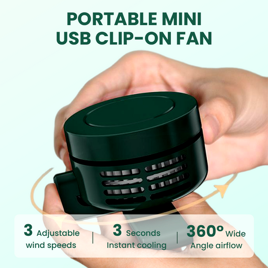 ⚡LAST DAY 50% OFF – Mini Clip-On Fan · 25K+ SOLD! ·🌪️ 3s Instant Cooling, 360° Wide Airflow, 3 Speeds, Ultra-Quiet, Clip to Desk/Bag 💨🔇