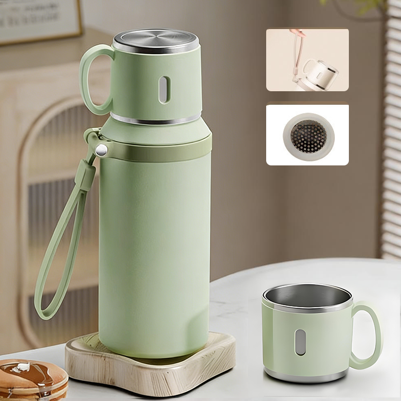 Stainless Steel Vacuum-Insulated Bottle with Lidded Cup