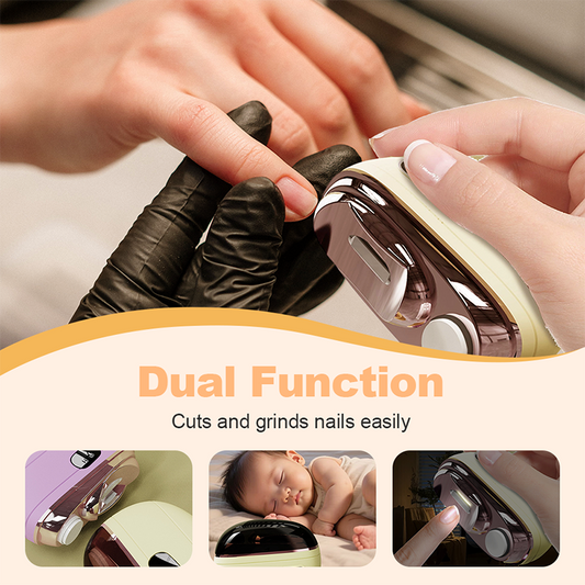 2-in-1 Electric Nail Cutter & Grinder, Anti-Pinch Safety, Instant Smooth Finish, 360° Gentle Grinding, Built-in LED Light, Safe for Whole Family